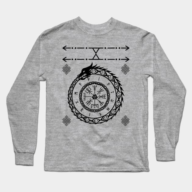 Viking World Serpent with Runes and Pagan Symbols Long Sleeve T-Shirt by RaruDesigns